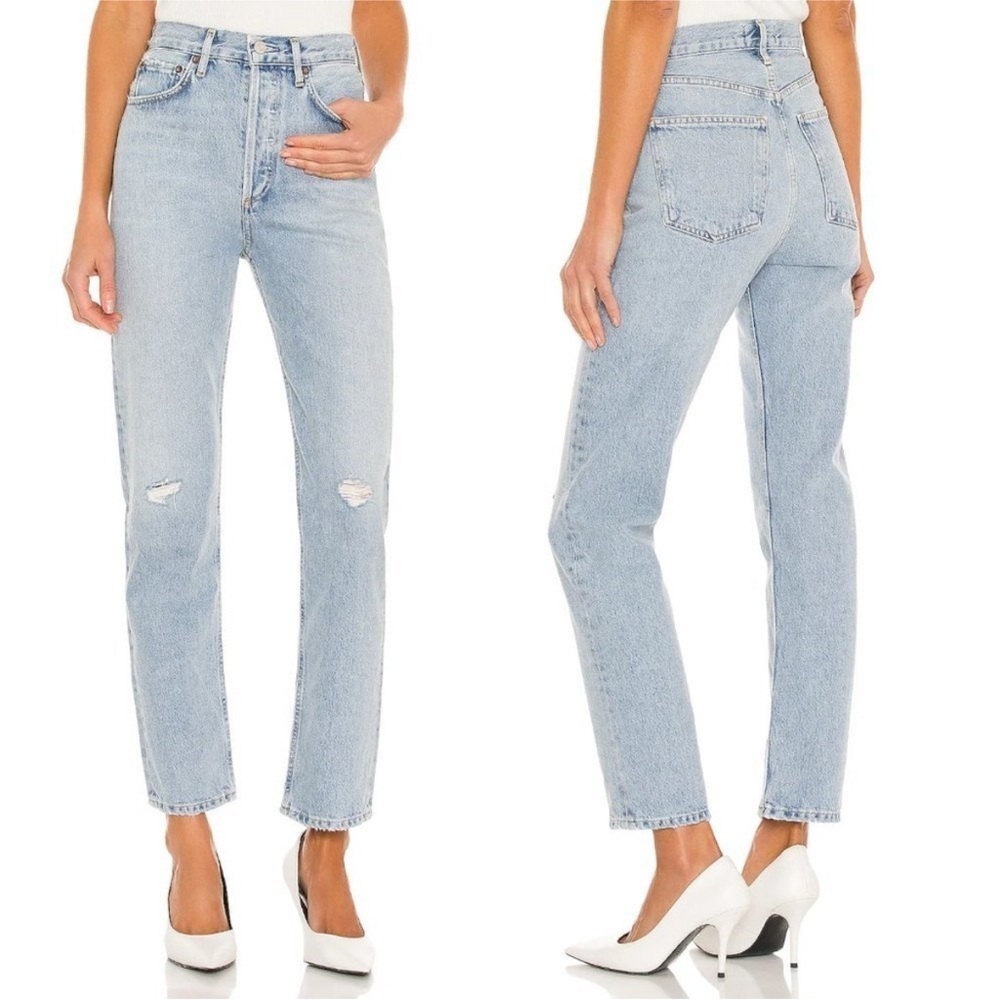 AGOLDE 90s Pinch Waist Straight Denim Jean in Flashback Distressed, Sz 24